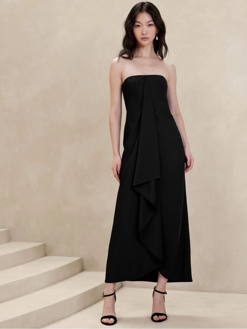 Banana Republic Factory Drape-Front Maxi Dress Black Size 10 Nwt